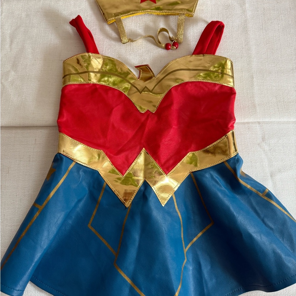 Wonder Women Costume for Dogs - Red, Gold, and Blue